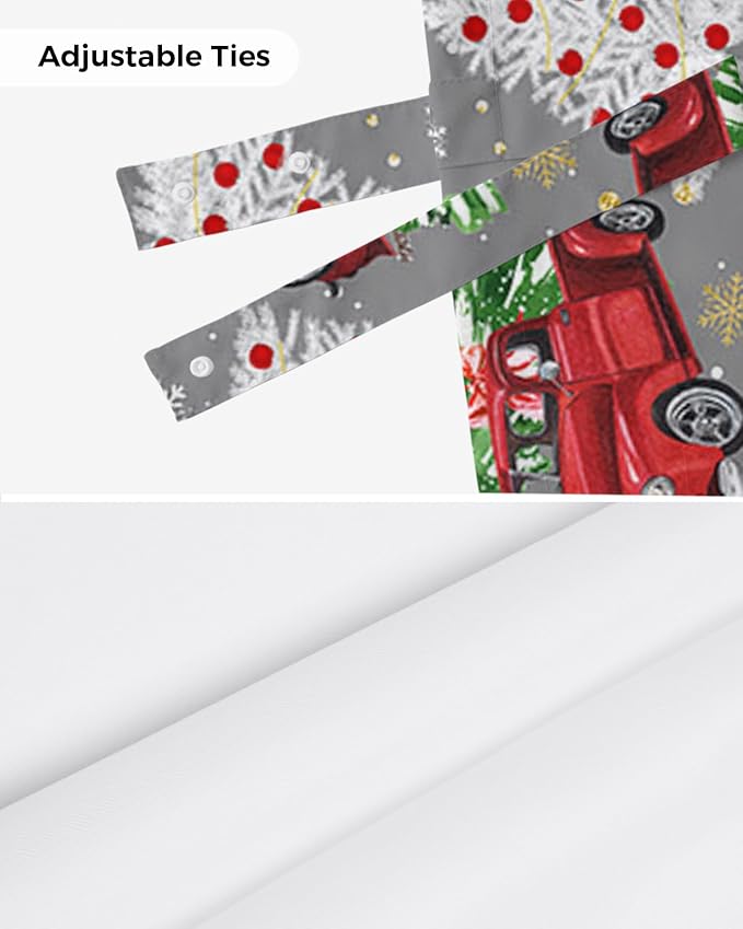 Red Truck Christmas Blackout Tie Up Valance Curtains for Kitchen Windows Merry Christmas Tree Window Toppers Balloon Shades for Living Room/Bathroom/Bedroom,1 Panel, 42" X 18", Winter Snowflake Grey