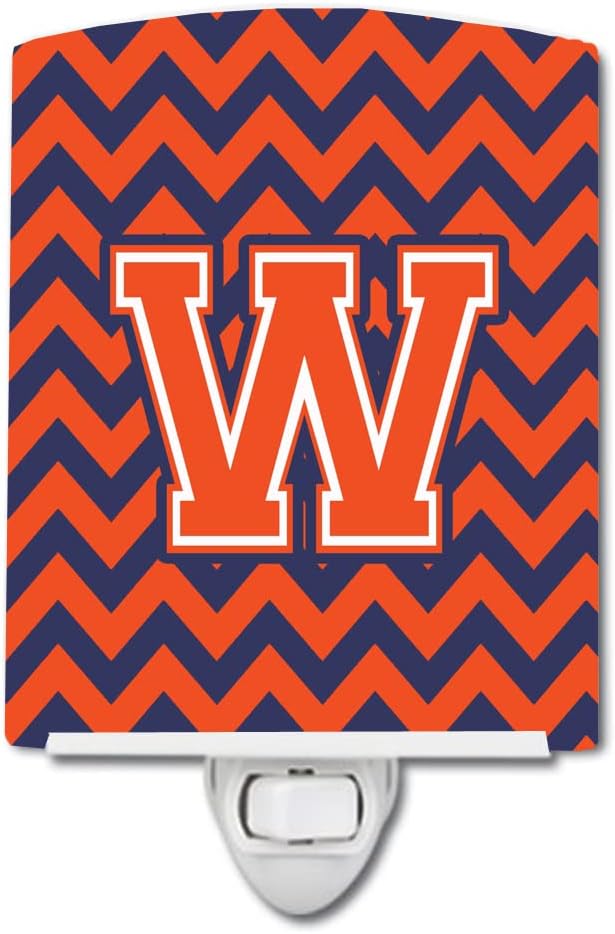 Caroline's Treasures CJ1042-WCNL Letter W Chevron Orange and Blue Ceramic Night Light Compact, UL-Certified, Ideal for Bedroom, Bathroom, Nursery, Hallway, Kitchen, 6x4x3, Multicolor