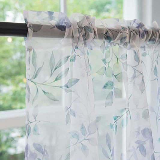 Windows Printing Pattern Sheer White Curtains 72 Inches Length 2 Panels Voile Light Filtering Sheer Curtains Panel Basic Rod Pocket for Bedroom Living Room Children Room Kitchen Yard