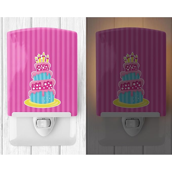 Caroline's Treasures BB8922CNL Dinosaur Pink Birthday Cake Ceramic Night Light Compact, UL-Certified, Ideal for Bedroom, Bathroom, Nursery, Hallway, Kitchen, 6x4x3, Multicolor