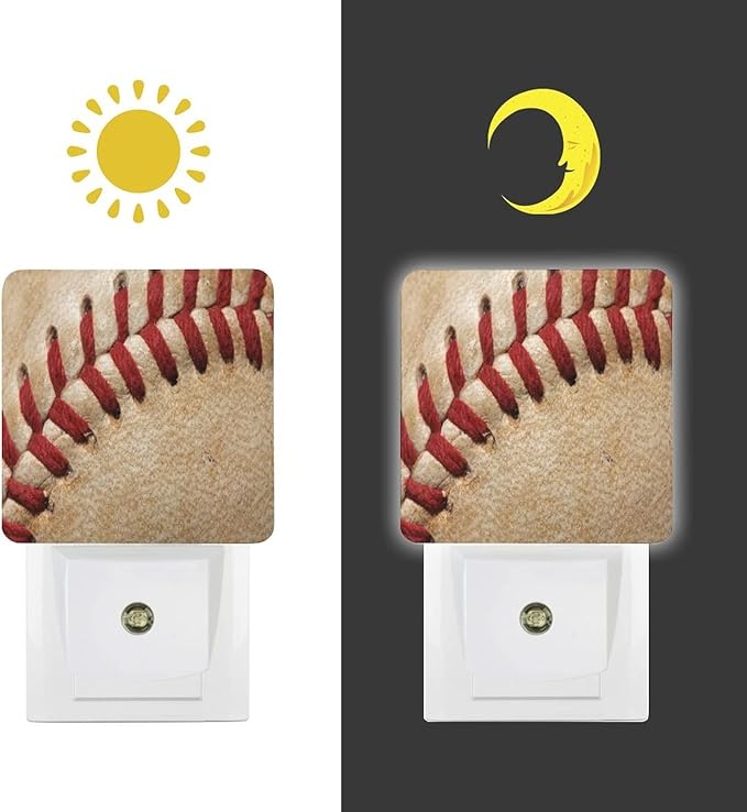 LED Night Lights Lamp with Dusk to Dawn Sensor, Close Up of A Baseball Threads Night Lamp, Night Lights Plug Into Wall for Kids Room, Bedroom, Bathroom, Kitchen, Hallway