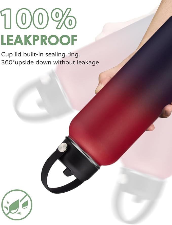 40 oz Insulated Water Bottle - Cold 48H & Hot 24H, Reusable Metal Water Bottle Hydro Cup with Paracord Handle Straw Spout Lids, Carrier Bag, Wide Mouth Thermal Mug for Sports Fitness Hiking