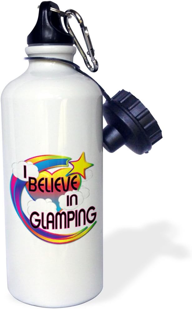 3dRose Glamping Cute Believer Design Sports Water Bottle, 21 oz, Multicolor