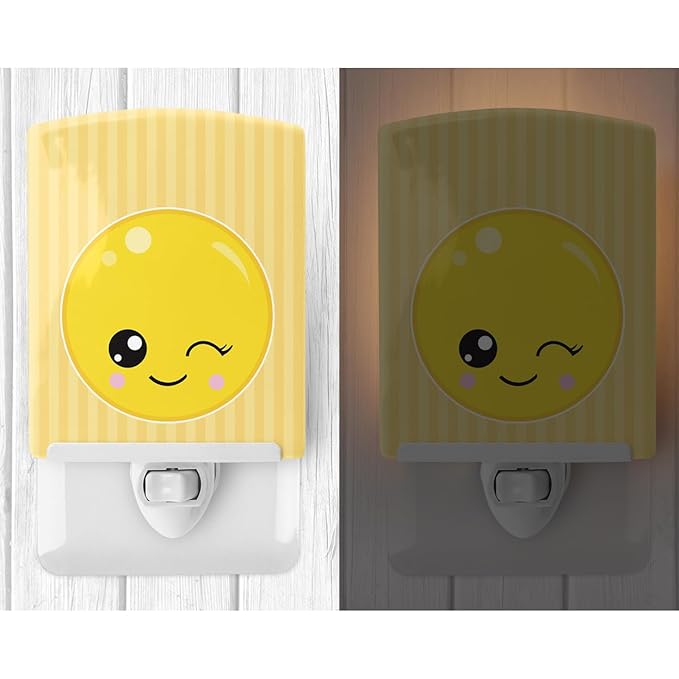 Caroline's Treasures BB8728CNL Winky Face Ceramic Night Light Compact, UL-Certified, Ideal for Bedroom, Bathroom, Nursery, Hallway, Kitchen, 6x4x3, Multicolor