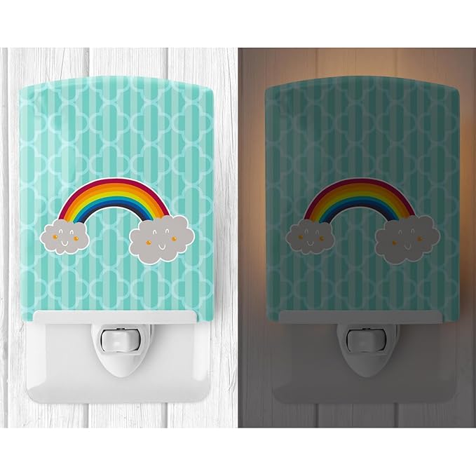 Caroline's Treasures BB6789CNL Rainbow in Clouds Ceramic Night Light Compact, UL-Certified, Ideal for Bedroom, Bathroom, Nursery, Hallway, Kitchen, 6x4x3, Multicolor