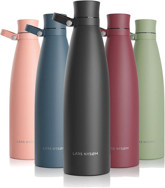 LARS NYSØM Stainless Steel Insulated Water Bottle 25oz 34oz | BPA-free Insulated Thermo Flask for Hot and Cold Beverages | Leakproof Drinking Bottle (Onyx Black, 34oz)