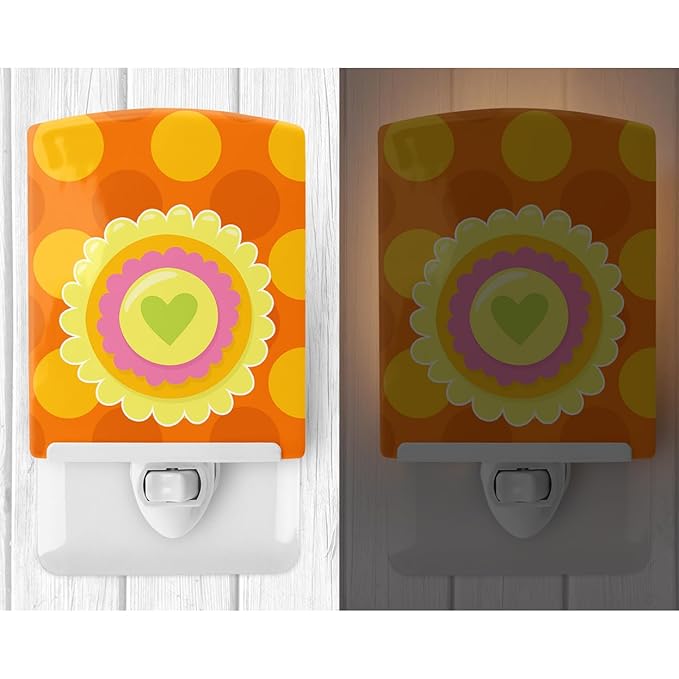 Caroline's Treasures BB9051CNL Heart Flower Orange Ceramic Night Light Compact, UL-Certified, Ideal for Bedroom, Bathroom, Nursery, Hallway, Kitchen, 6x4x3, Multicolor