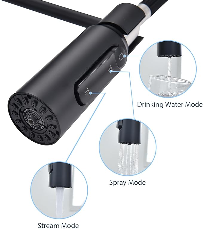 Touchless Kitchen Faucet with Pull Down Sprayer Water Filte 3 Hole Single Handle for Sink Rv Commercial Outdoor Laundry Brass Stainless Steel Material(Black)