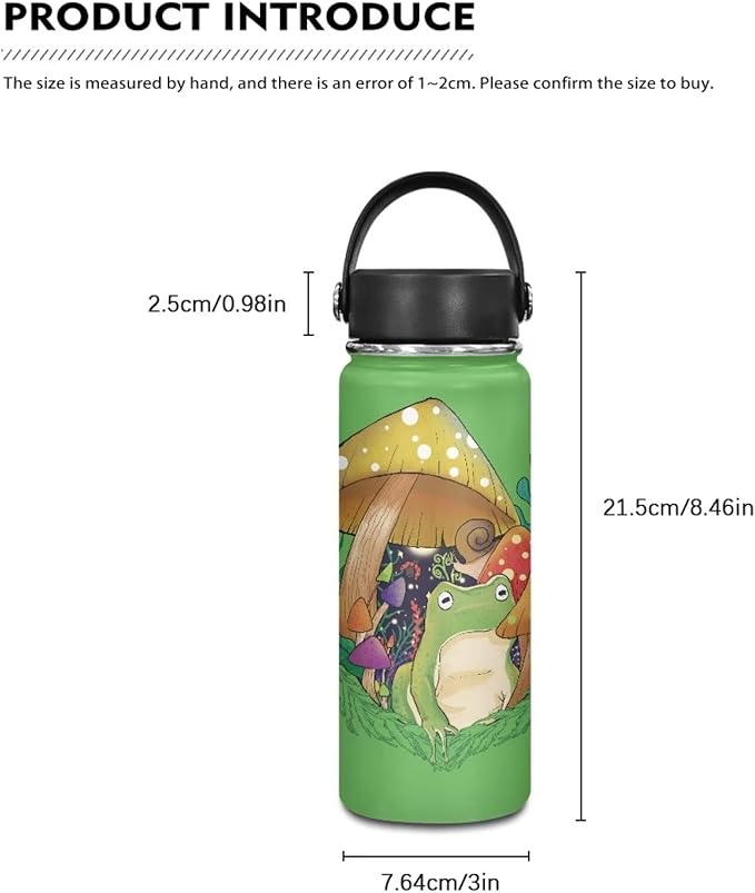 Mushroom Frog Insulated Water Bottle for Women Men Stainless Steel Water Bottle 18 Oz Vacuum Flask Sports Water Bottle