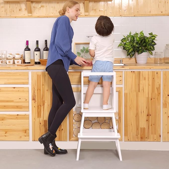 Kitchen Step Stool with Safety Rail and Anti-Slip Mats, Kids Step Stool Toddler Kitchen Stool for Children 18 Months and up