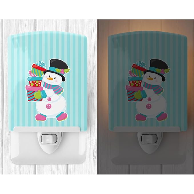 Caroline's Treasures BB8685CNL Christmas Snowman and Stripes Ceramic Night Light Compact, UL-Certified, Ideal for Bedroom, Bathroom, Nursery, Hallway, Kitchen, 6x4x3, Multicolor