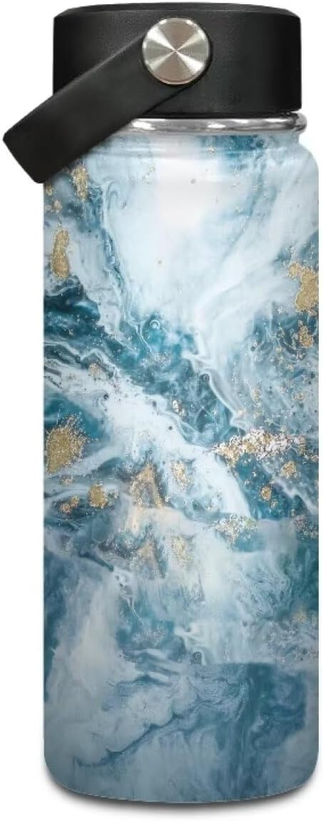 Marble Print Insulated Water Bottle 20 Oz, Vacuum Stainless Steel Sports Water Jug Flask with Handle, Leak Proof Wide Mouth Reusable Mug for Daily Use