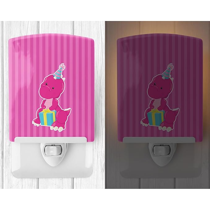 Caroline's Treasures BB8921CNL Dinosaur Pink #2 Ceramic Night Light Compact, UL-Certified, Ideal for Bedroom, Bathroom, Nursery, Hallway, Kitchen, 6x4x3, Multicolor