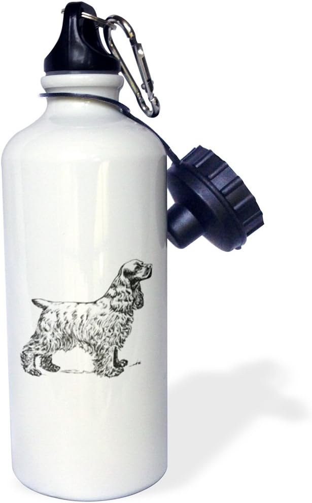 3dRose "Vintage Drawing of A Cocker Spaniel" Sports Water Bottle, 21 oz, White