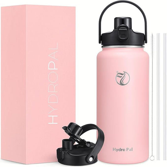 Half Gallon Insulated Water Bottle with 2-in-1 Lid (Chug Lid/Straw Lid), 40/64oz Double Walled Vacuum Stainless Steel Water Bottles, Water Jug with Straw