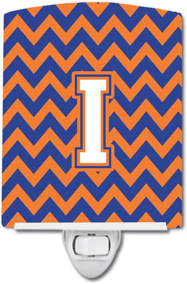 Caroline's Treasures CJ1060-ICNL Letter I Chevron Blue and Orange #3 Ceramic Night Light Compact, UL-Certified, Ideal for Bedroom, Bathroom, Nursery, Hallway, Kitchen, 6x4x3, Multicolor