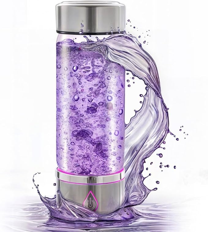 H3O Hydrogen Water Bottle - Hydrogen-Infused Water Machine with Built-in Purple Protective Light - Portable Water Ionizer for Hydration, Energy, Sleep Quality - 3000PPB Hydrogen Ions per Cycle