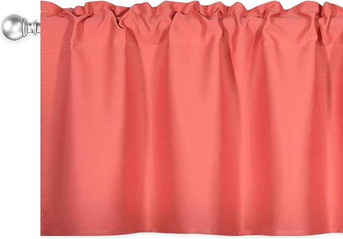 Coral Valance for Windows 42x18 Inch Solid Thermal Insulated Blackout Rod Pocket Kitchen Valance for Bathroom Living Room 1 Panel