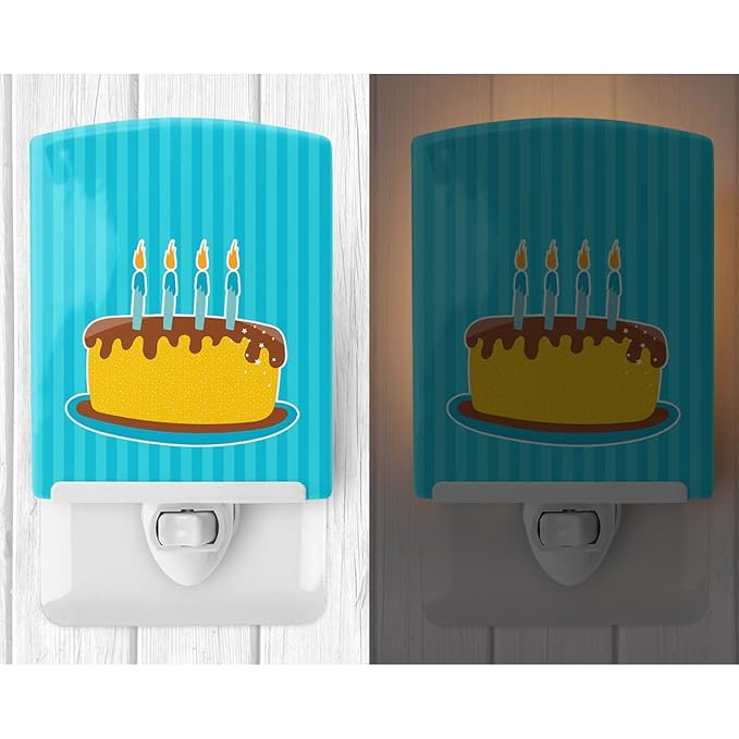 Caroline's Treasures BB8939CNL Birthday Cake Ceramic Night Light Compact, UL-Certified, Ideal for Bedroom, Bathroom, Nursery, Hallway, Kitchen, 6x4x3, Multicolor