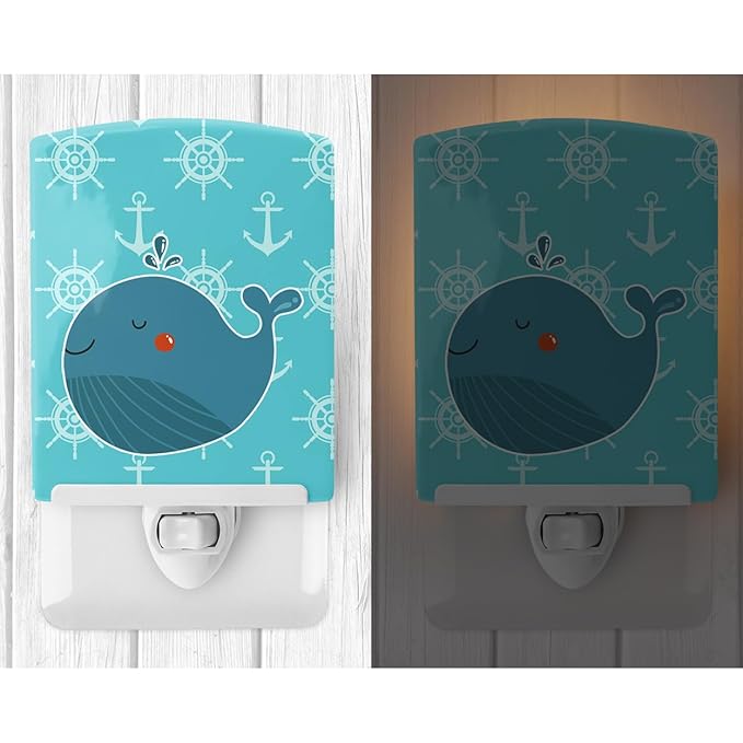 Caroline's Treasures BB6734CNL Blue Whale Ceramic Night Light Compact, UL-Certified, Ideal for Bedroom, Bathroom, Nursery, Hallway, Kitchen, 6x4x3, Multicolor