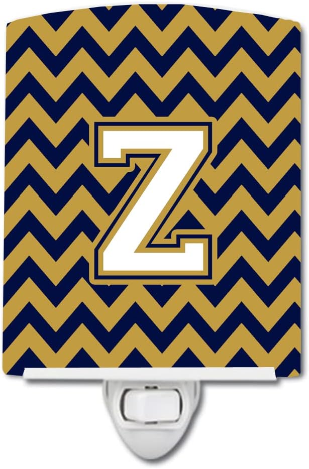 Caroline's Treasures CJ1057-ZCNL Letter Z Chevron Navy Blue and Gold Ceramic Night Light Compact, UL-Certified, Ideal for Bedroom, Bathroom, Nursery, Hallway, Kitchen, 6x4x3, Multicolor