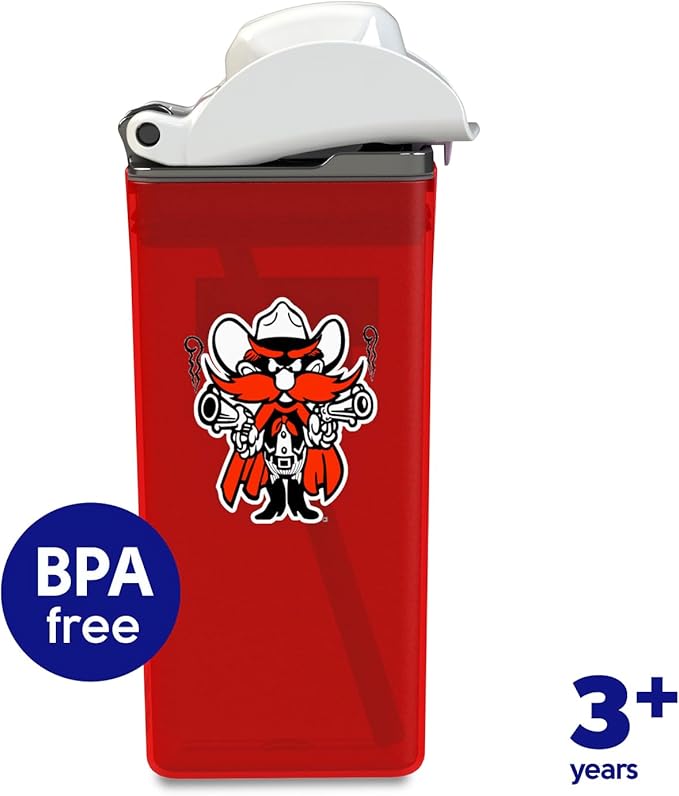 Reusable Water Bottle | Officially Licensed NCAA Sports Bottle | BPA Free | Dishwasher Safe | Red Raider | 12 oz Drink in the Box - Texas Tech