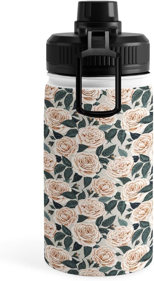 Deny Designs Water Bottle, Sport Lid 12 oz, Avenie A Realm of Roses White
