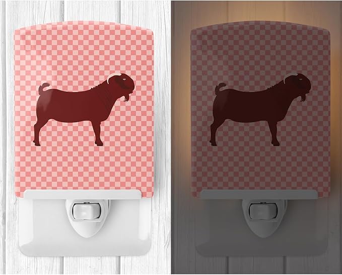 Caroline's Treasures BB7891CNL Kalahari Red Goat Pink Check Ceramic Night Light Compact, UL-Certified, Ideal for Bedroom, Bathroom, Nursery, Hallway, Kitchen, 6x4x3, Multicolor
