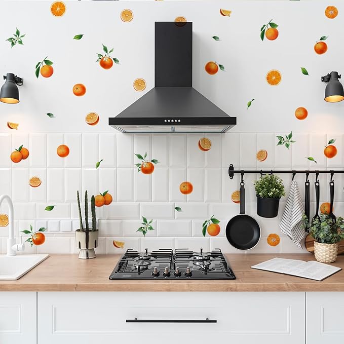 Fruit Orange Wall Decals,Orange Wall Stickers,Tangerine Fruit and Leaves Decal,Vinyl Wall Decals for Bedroom Living Room Nursery Wall Decor Wall Art(Orange)