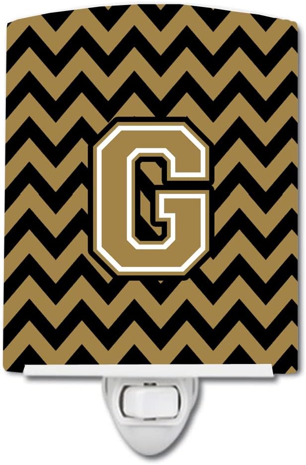 Caroline's Treasures CJ1050-GCNL Letter G Chevron Black and Gold Ceramic Night Light Compact, UL-Certified, Ideal for Bedroom, Bathroom, Nursery, Hallway, Kitchen, 6x4x3, Multicolor