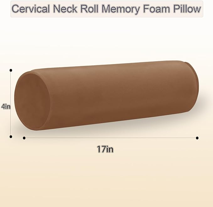 Round Cervical Roll Cylinder Bolster Pillow, 4" x 17" Orthopedic Cervical Roll Memory Foam Ergonomically Pillow forBed, Car, Office and Home Use,with Washable Cover (Coffee)