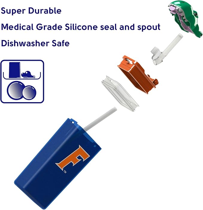 Reusable Water Bottle | Officially Licensed NCAA Sports Bottle | BPA Free | Dishwasher Safe | Albert Gator | 12 oz Drink in the Box - University of Florida