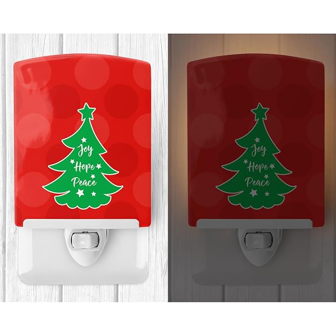 Caroline's Treasures BB6971CNL Christmas Tree Red Green Ceramic Night Light Compact, UL-Certified, Ideal for Bedroom, Bathroom, Nursery, Hallway, Kitchen, 6x4x3, Multicolor