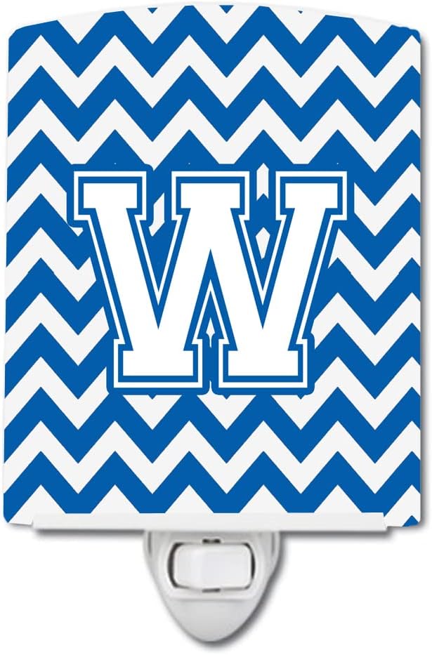 Caroline's Treasures CJ1045-WCNL Letter W Chevron Blue and White Ceramic Night Light Compact, UL-Certified, Ideal for Bedroom, Bathroom, Nursery, Hallway, Kitchen, 6x4x3, Multicolor