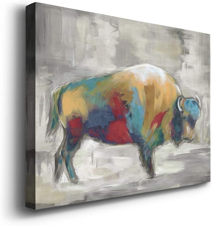 Renditions Gallery Canvas Animal Wall Art Home Paintings & Prints Colorful Bison Brushstroke Abstract Black & White Modern Artwork Decorations for Bedroom Office Kitchen - 8"x12" LT33