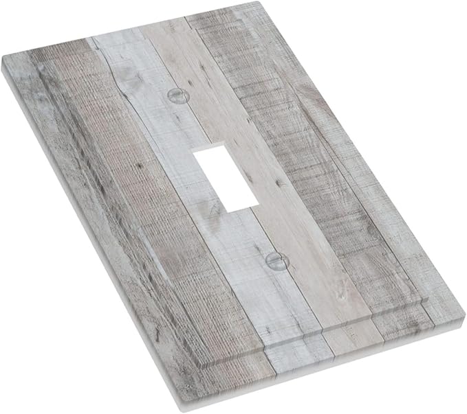 Rustic Grey Wood Shiplap 1 Gang Light Switch Cover Decorative Vintage Country Single Toggle Wall Plate Switchcovers Electrical Switchplate Home Decor for Farmhouse Livingroom Bedroom Kitchen Decor