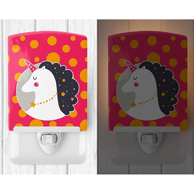 Caroline's Treasures BB7138CNL Unicorn Orange Polkadots Ceramic Night Light Compact, UL-Certified, Ideal for Bedroom, Bathroom, Nursery, Hallway, Kitchen, 6x4x3, Multicolor