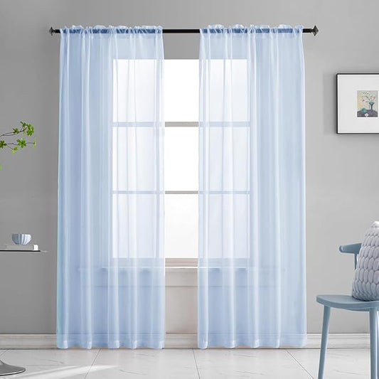 Sky Blue Sheer Curtains 72 Inches Long for Bedroom Rod Pocket Sheer Voile Curtains Panels Light Filtering Baby Blue Sheer Drapes for Windows/Living Room/Boys/Kids Room 52x72 2 Panels
