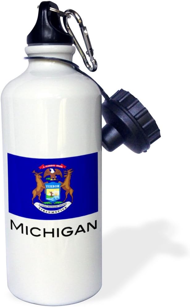 3dRose "Michigan State Flag" Sports Water Bottle, 21 oz, White