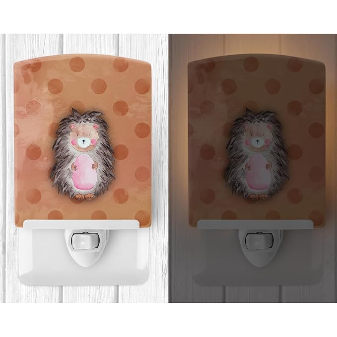 Caroline's Treasures BB7378CNL Polkadot Hedgehog Watercolor Ceramic Night Light Compact, UL-Certified, Ideal for Bedroom, Bathroom, Nursery, Hallway, Kitchen, 6x4x3, Multicolor