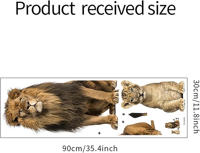 Lion Wall Decals, Vinyl Removable 3D Stickers for Bedroom Nursery Decor - Peel and Stick Cute Baby Girl Boy Toddler Kids Room Art Decoration, Woodland Forest Safari Jungle Mural Waterproof