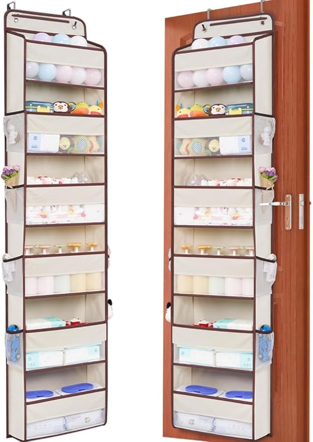 Over the Door Organizer, 6 Shelf 50 lbs Load door organizer hanging, No Tilt Closet Organizers and Storage for Bathroom, Bedroom Nursery Newborn, baby necessities, kitchen, craft storage