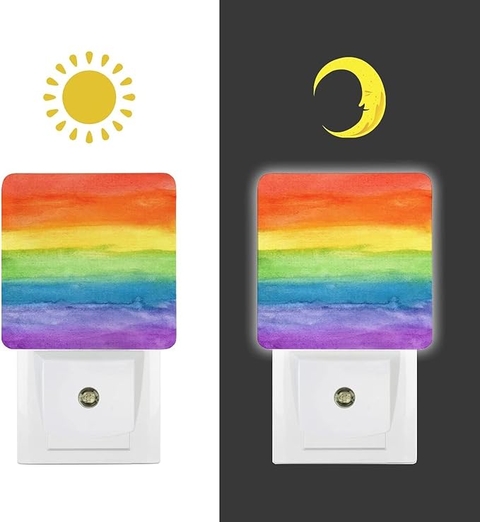 LED Night Lights Lamp with Dusk to Dawn Sensor, Striped Rainbow Watercolor Night Lamp, Night Lights Plug Into Wall for Kids Room, Bedroom, Bathroom, Kitchen, Hallway