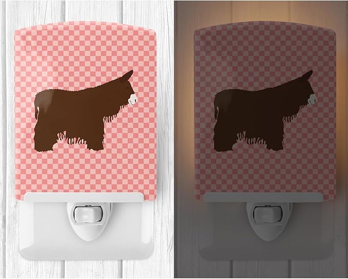 Caroline's Treasures BB7852CNL Poitou Poiteuin Donkey Pink Check Ceramic Night Light Compact, UL-Certified, Ideal for Bedroom, Bathroom, Nursery, Hallway, Kitchen, 6x4x3, Multicolor