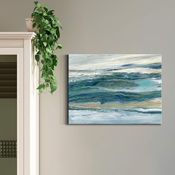 Renditions Gallery Canvas Nature Wall Art Home Paintings & Prints Blue Rough Aqua Marble Modern Watercolor Abstract Minimalist Artwork Decor for Bedroom Office Kitchen - 8"x12" LT33