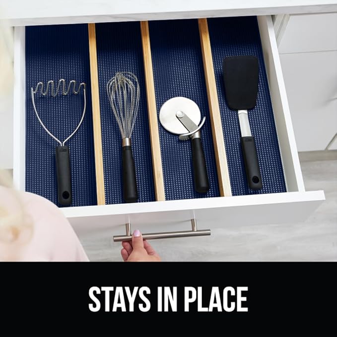 Gorilla Grip powerGRIP Drawer Shelf and Cabinet Liner, Thick Strong Hold, Non-Adhesive Liners Protect Kitchen Cabinets and Cupboard, Bathroom Drawers, Easy Install, Breathable Mat, 20" x30', Navy Blue