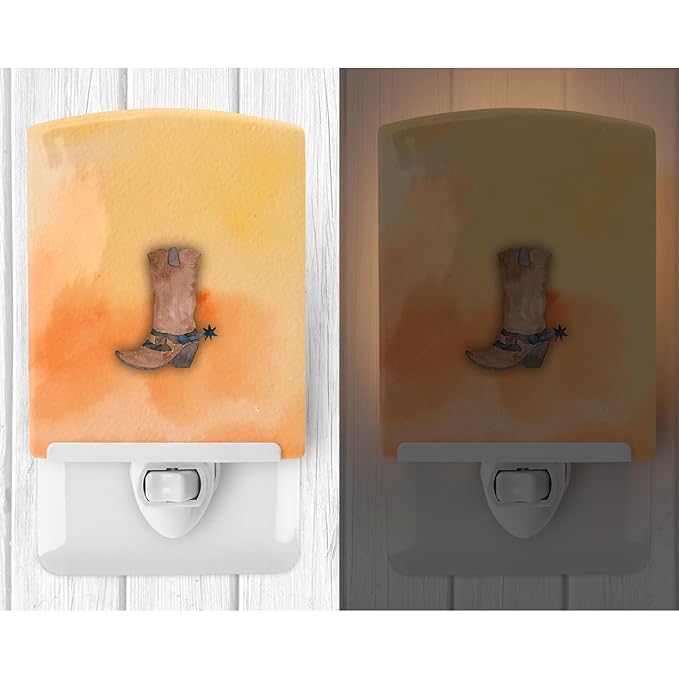 Caroline's Treasures BB7371CNL Cowboy Boot Watercolor Ceramic Night Light Compact, UL-Certified, Ideal for Bedroom, Bathroom, Nursery, Hallway, Kitchen, 6x4x3, Multicolor