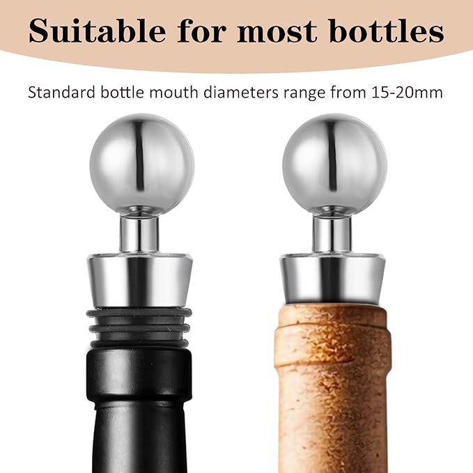 4 Pcs Wine Bottle Corks Wine Bottle Stoppers for Beverage, Reusable Silicone Vacuum Wine Bottle Corks Stopper for Glass Bottles Party Wedding Bar Wine Stopper (Silver)