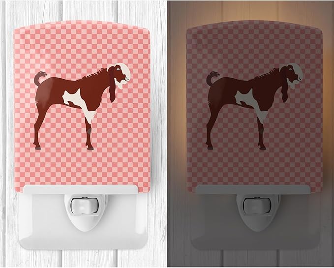 Caroline's Treasures BB7890CNL Jamnapari Goat Pink Check Ceramic Night Light Compact, UL-Certified, Ideal for Bedroom, Bathroom, Nursery, Hallway, Kitchen, 6x4x3, Multicolor