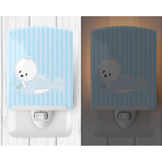 Caroline's Treasures BB8604CNL Seal on Stripes Ceramic Night Light Compact, UL-Certified, Ideal for Bedroom, Bathroom, Nursery, Hallway, Kitchen, 6x4x3, Multicolor